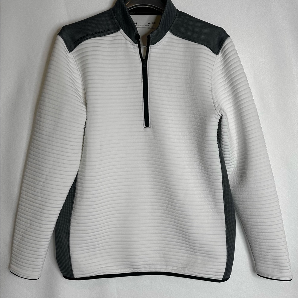 Under Armour Men's 1/4 Zip-Up Golf Sweater in White and Gray